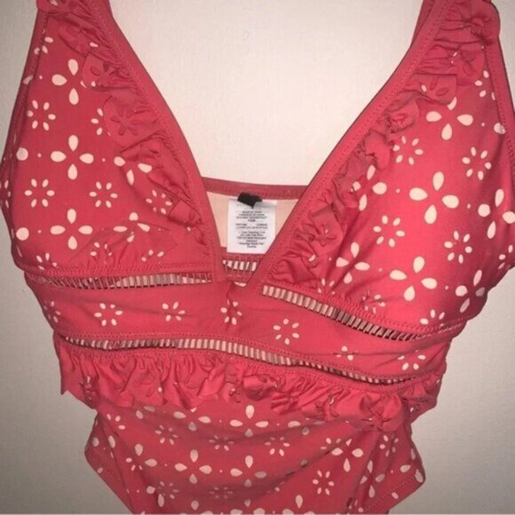 J. Crew Scalloped Ruffle Plunging One-piece Swimsuit Laser-cut Eyelet 4 - Picture 6 of 8